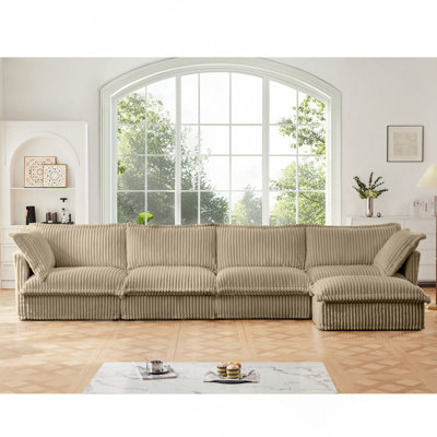 Canapé modulaire long en L avec housse avec housse, canapé 4 places avec accoudoirs polyvalents, canapé à assise profonde avec 2 grands coussins, canapé confortable pour le salon, appartement, tissu velours côtelé