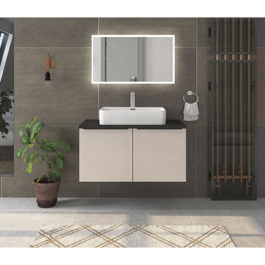 Odin washbasin with base cabinet, 96cm, alpine white / rustic oak / oak, metal handles