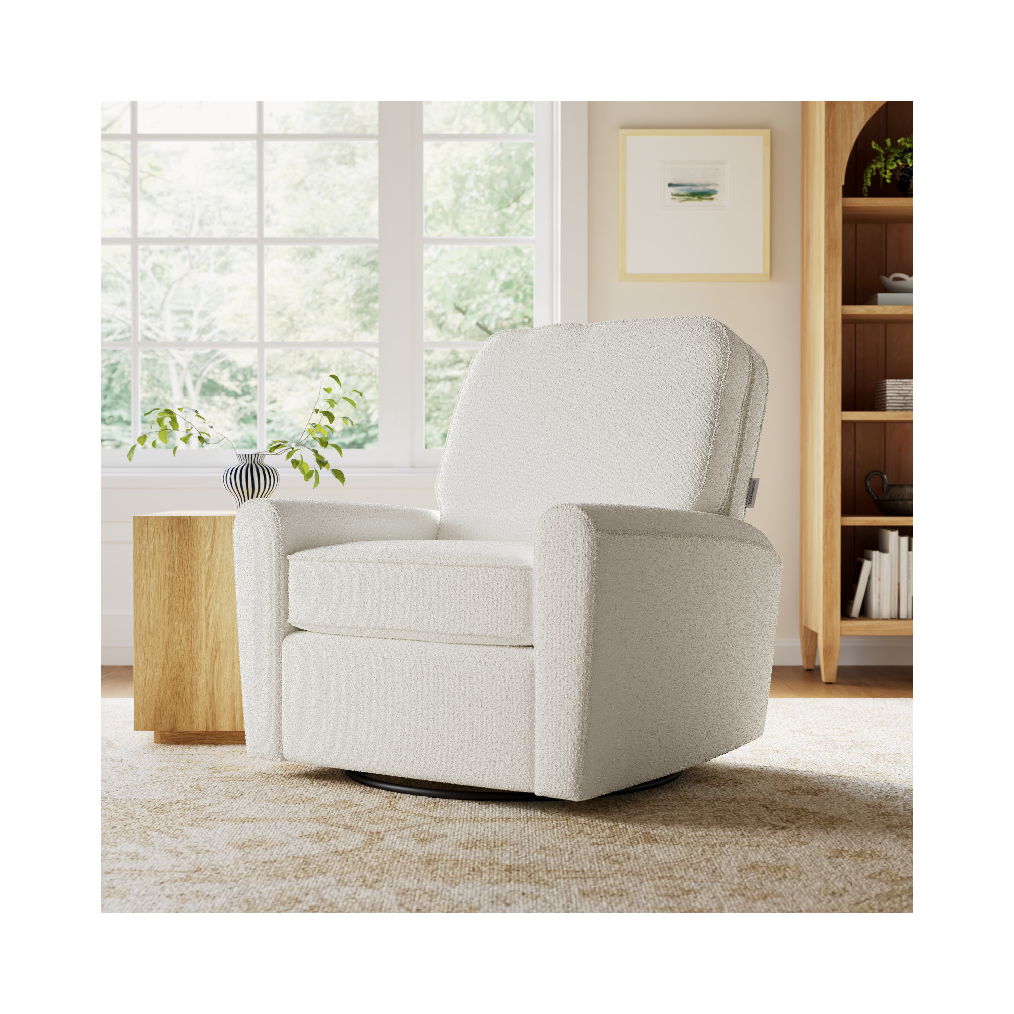 Amalfi Swivel Power Reclining Rocking Chair Glider with Dual USB Charging , Ivory Boucle