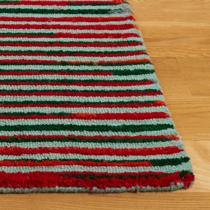 Knylah Hand Tufted Wool/Cotton Striped Rug in Teal/Red, Rectangle 6' x 9'