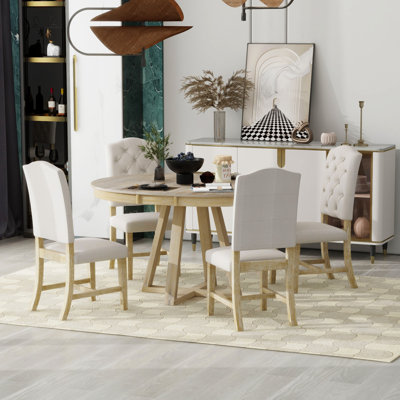 5-Piece Retro Functional Dining Set,Round Table Top with Leaf,dining room set,dinning table set -  Lark Manor™, E208518F260C412A9AB51C2F88195159