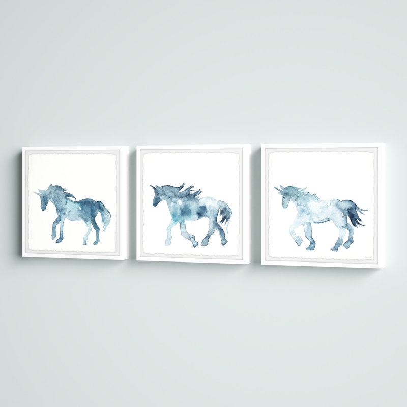 «Blue Unicorn Legend», reproduction encadrée 3 pièces, H 32 po x L 32 po x l 1,5 po