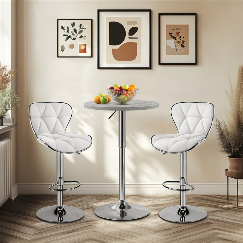 Round Metal Base Dining Table, Silver, Grey