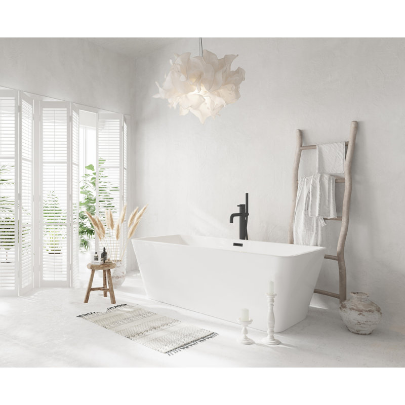 Baignoire de 67 pouces en blanc brillant avec garniture, Noir mat
