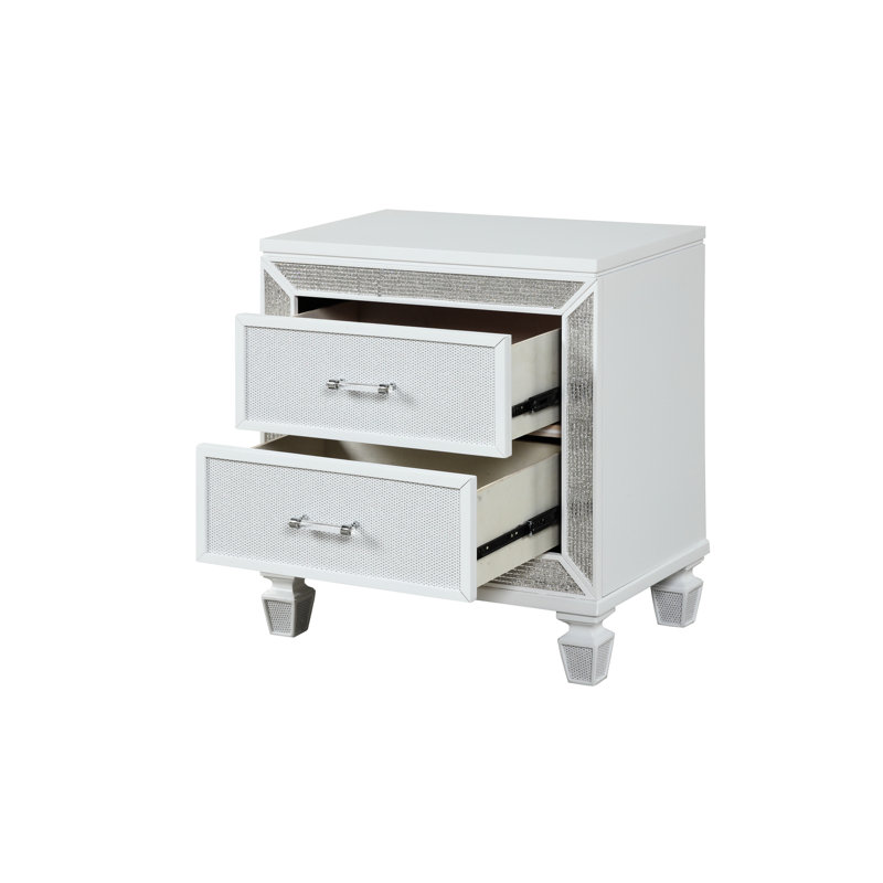 Spacieuse table de chevet 2 en blanc pour une chambre à coucher élégante
