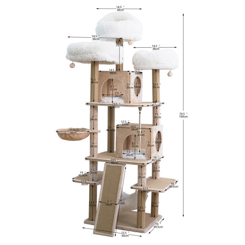 Arbre à chat 74,5 "avec patin à gratter, hamacs et condos Catry
