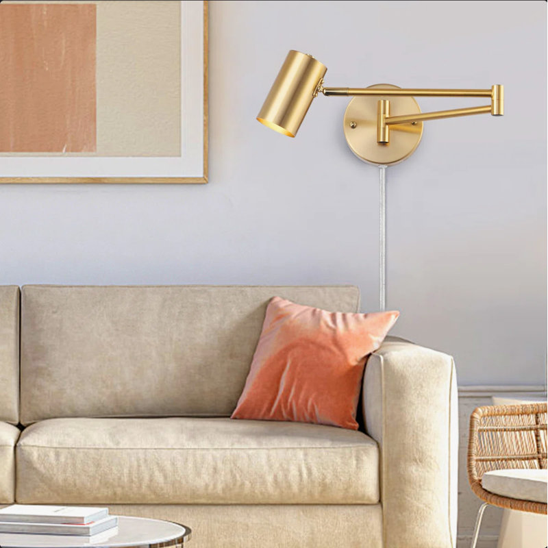  Applique murale moderne à bras articulé doré moderne, lampe murale réglable en métal avec douille E26, lampe de lecture contemporaine pour chambre à coucher, salon, bureau et bureau