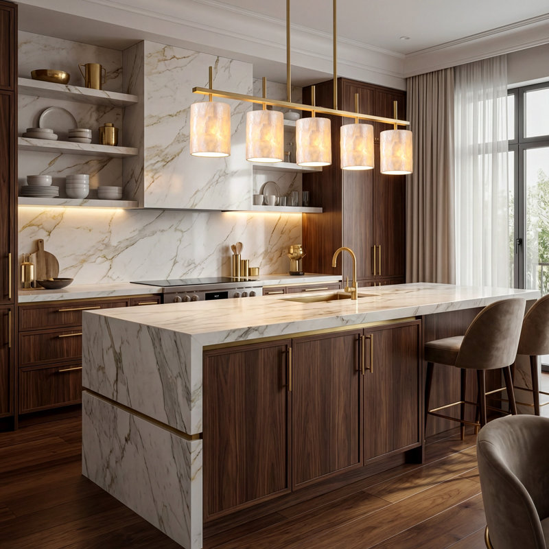35.4" 5-Light Modern Coastal Capiz Shell Linear Kitchen Island Pendant