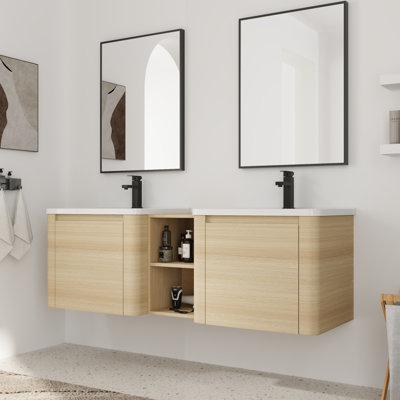 60'' Floating Double Bathroom Vanity with Ceramic Sink