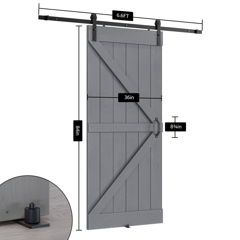 Gray Solid Wood Textured Sliding Barn Door Kit with Metal Hardware