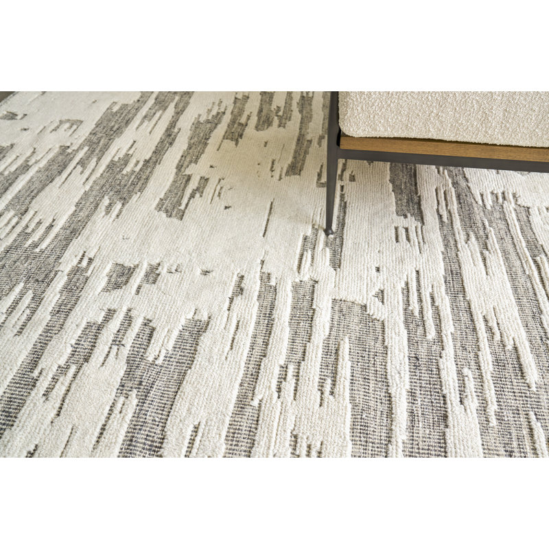Calibre Abstract Hand-Knotted Wool Ivory/Charcoal Area Rug, Rectangle 8' x 10'