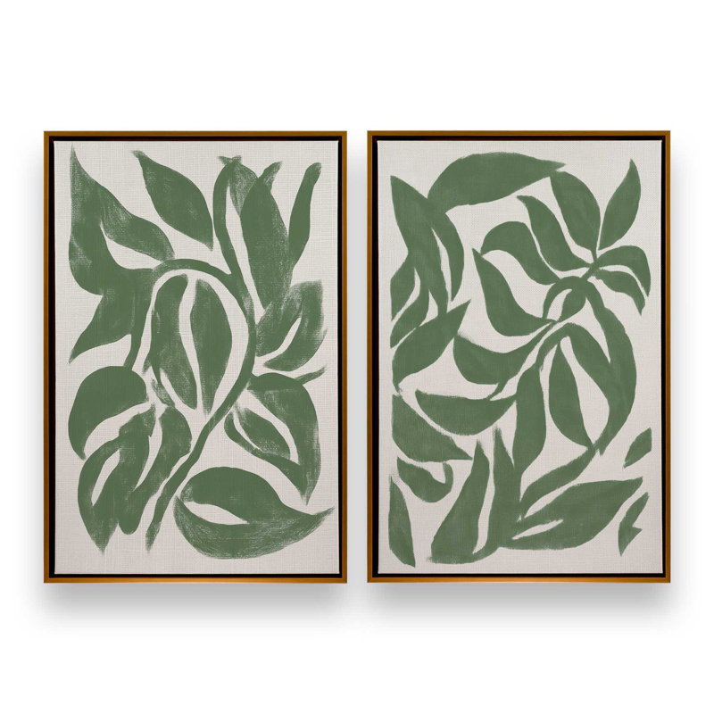 Verdant Flow Set of 2 Prints, 36" x 24", Polished Gold Floater Frame