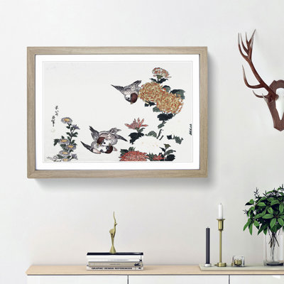 Sparrows and Chrysanthemums by Katsushika Hokusai - Picture Frame Painting Print