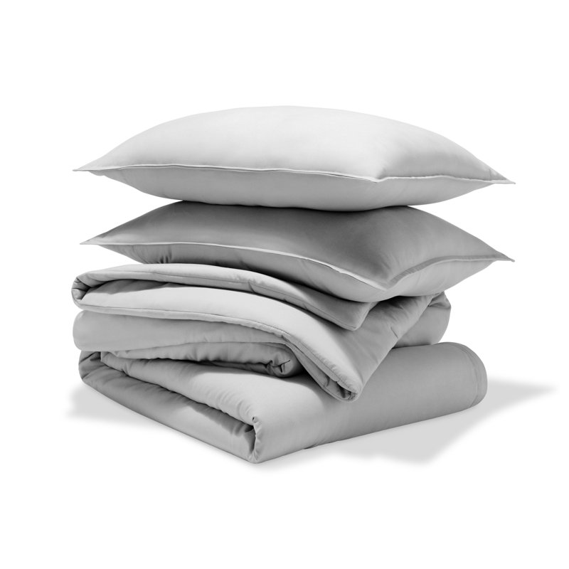 Ensemble d'édredon en duvet synthétique, Édredon pour grand lit + 2 taies décoratives, Gris nuageux