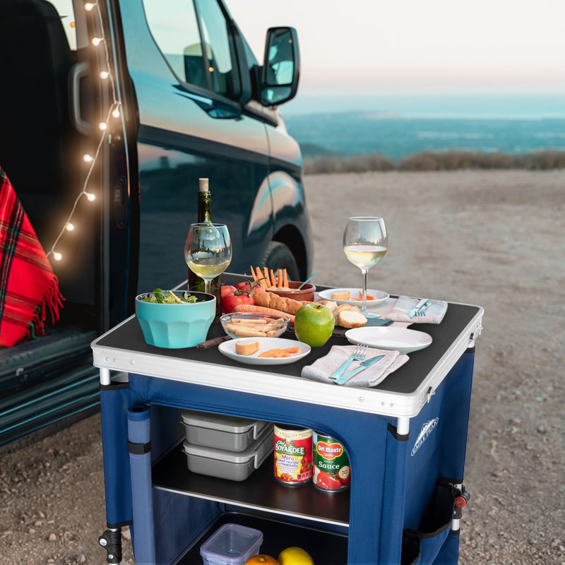 Table de camping pliante, Bleu, Noir
