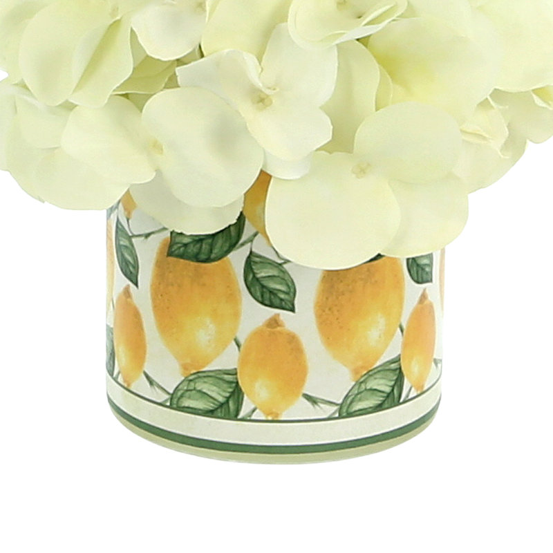 Hydrangea In A Ceramic Label Pot, White/Yellow