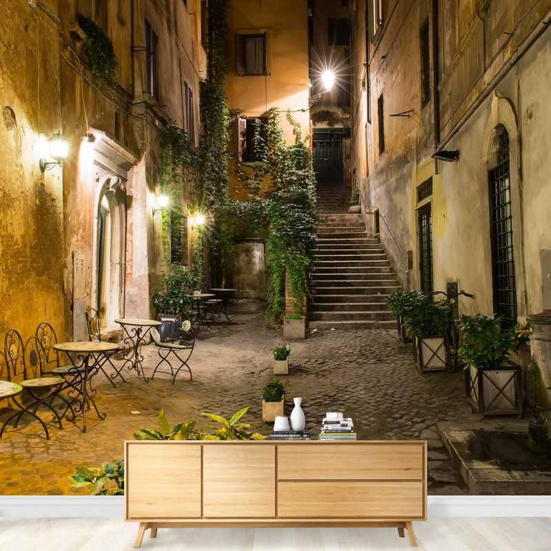 Grand papier peint adhésif amovible Old Courtyard in Rome, Italie, L 66 po x l 96 po