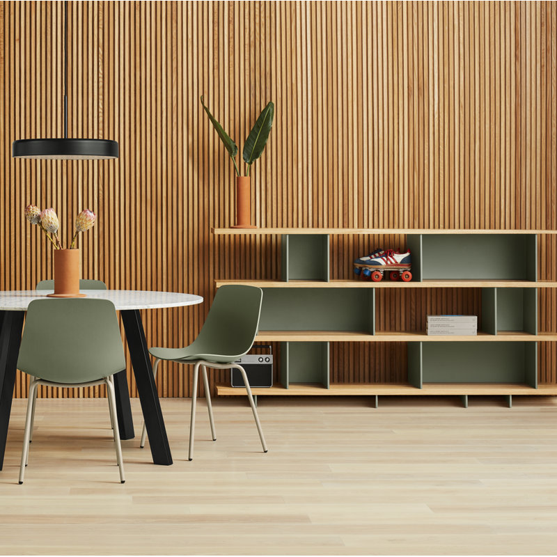 Happy Day Bookcase, (3 Shelves) 29" H x 81" W x 14" D, White Oak/Putty