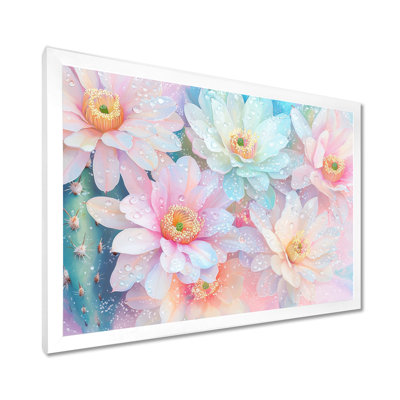 Morning Dew of Pastel Color Cactus Flowers I - Floral Cactus Wall Art Living Room
