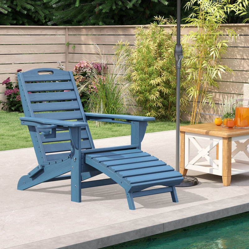 Chaise Adirondack pliable à texture bois avec repose-pieds Firepi Chairs, Bleu