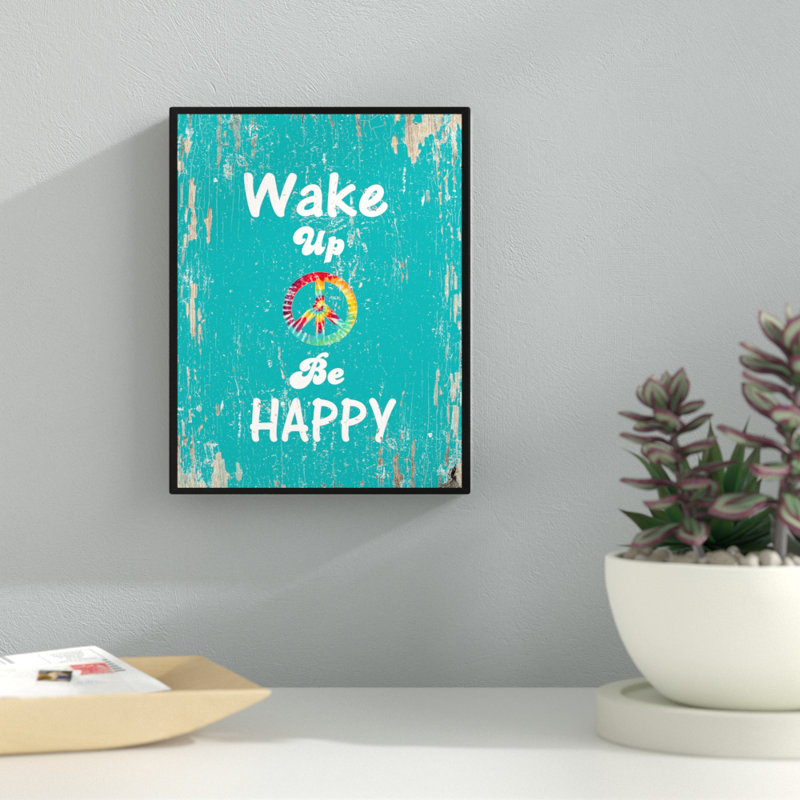Wake Up & Be Happy - Reproduction d'art textuel sur toile encadrée, H 17 po x l 13 po x P 1,13 po