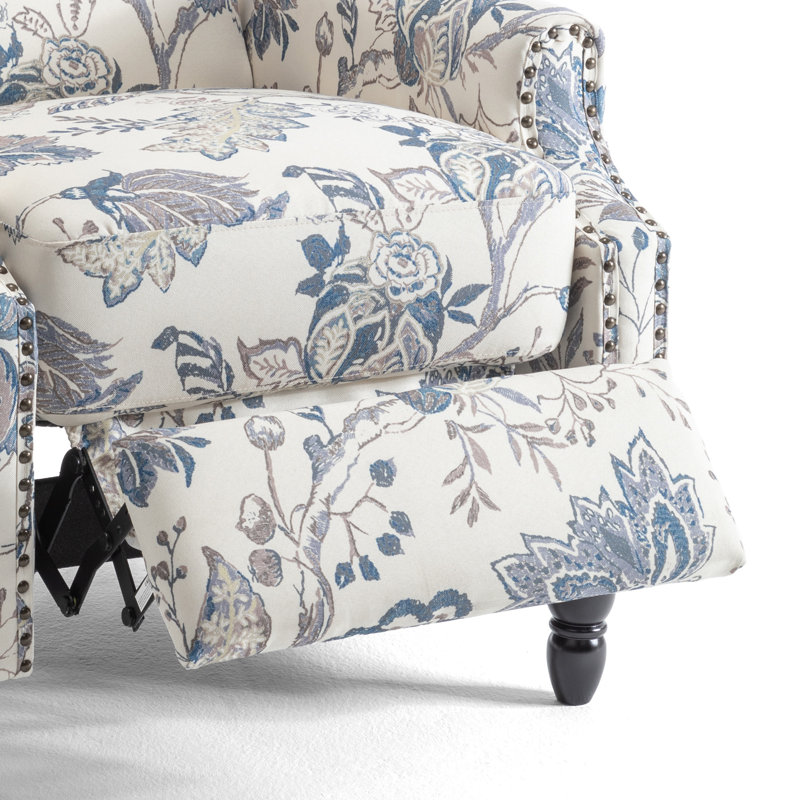 74 cm Wide Cotton Blend Recliner, Plants Blue Cotton Blend