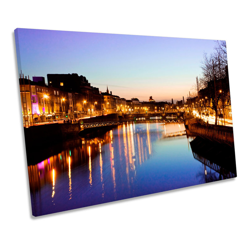 Dublin Skyline Night Ireland - Wrapped Canvas Print, 40.6cm H x 61cm W x 2cm D