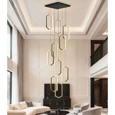 10-ring Modern Led Dimmable Chandelier Black
