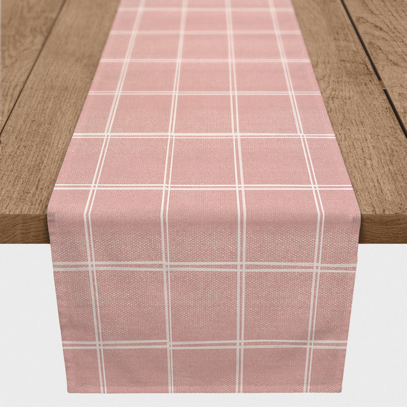 Chemin de table en lin à carreaux vert 4, Rose, L 90 po x l 16 po