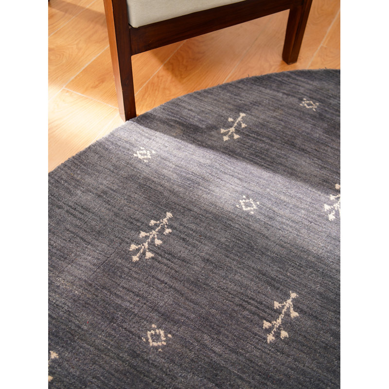 Anley Hand Knotted Loom Wool Eco-Friendly Area Rugs - Round, Charcoal White Color, Contemporary Modern Design, High Pile Thick Handmade Anti Skid Area Rugs for Living Room, Bed Room