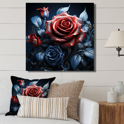 " Red And Blue Roses Blooming "