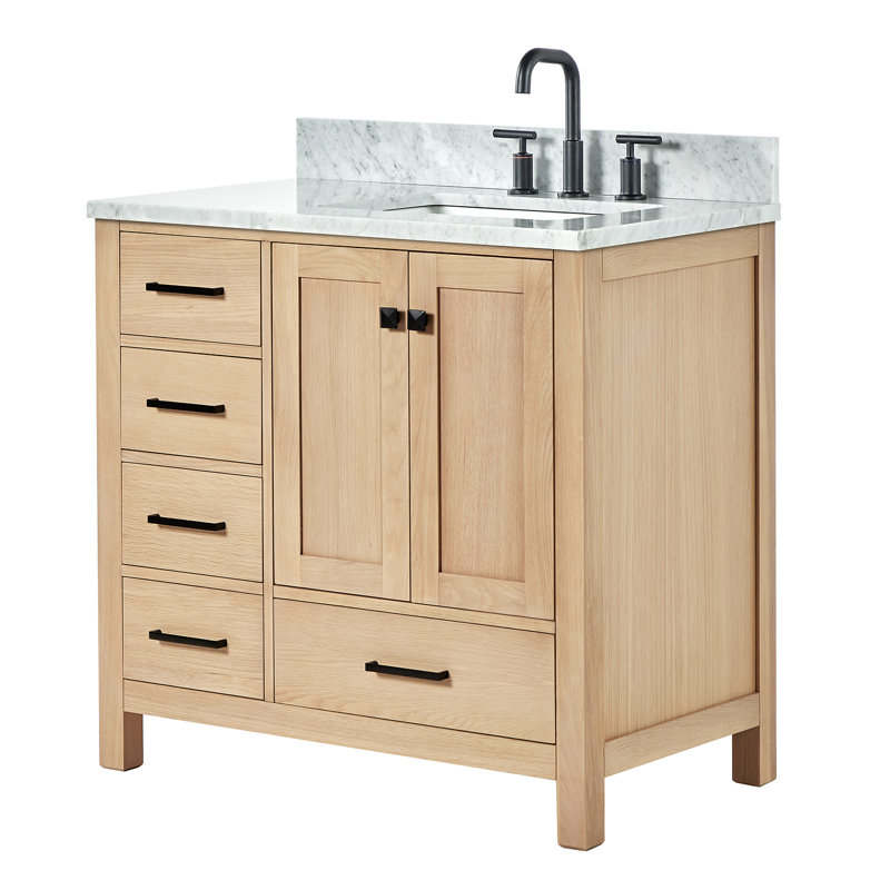 Flynt 37'' Single Bathroom Vanity with Carrara Marble Top, Oak