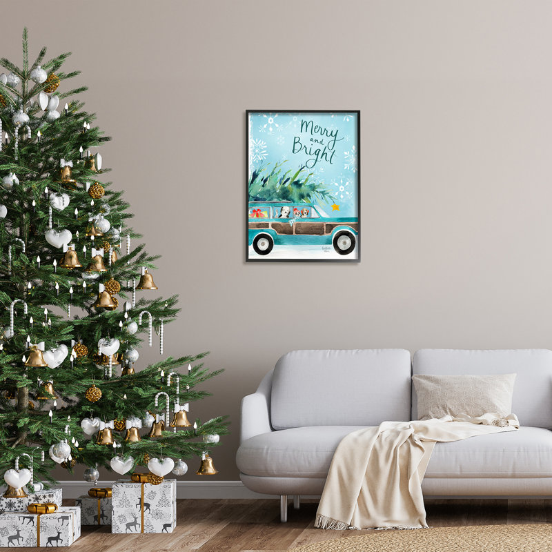 Scène de Noël «Merry & Bright», chiots des Fêtes, estampe numérique de Heatherlee Chan, H 30 po x l 24 po x P 1,5 po