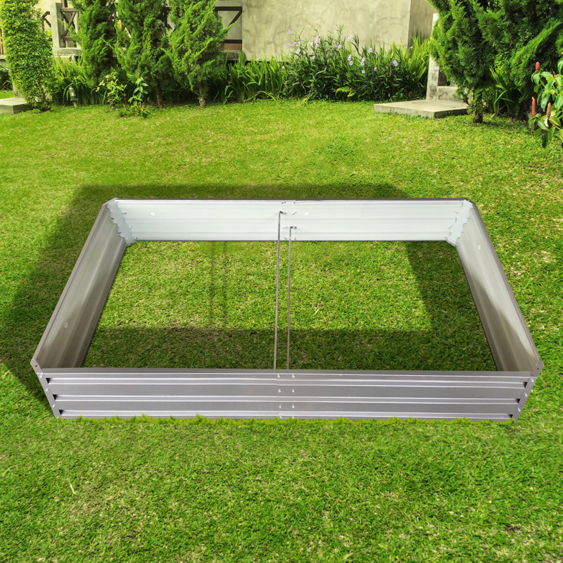 Lit de jardin en métal, 6 x 3 x 1 pi, gris - Boîte à fleurs d'extérieur pour un jardin spacieux