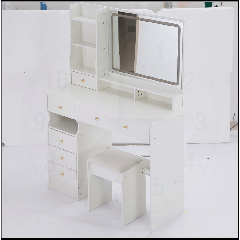 Grande coiffeuse polyvalente avec miroir à DEL et rangement grande capacité
