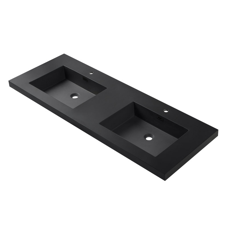 Plateau de meuble-lavabo double rectangulaire avec trop-plein 60,9 po Dowell, Noir, Noir