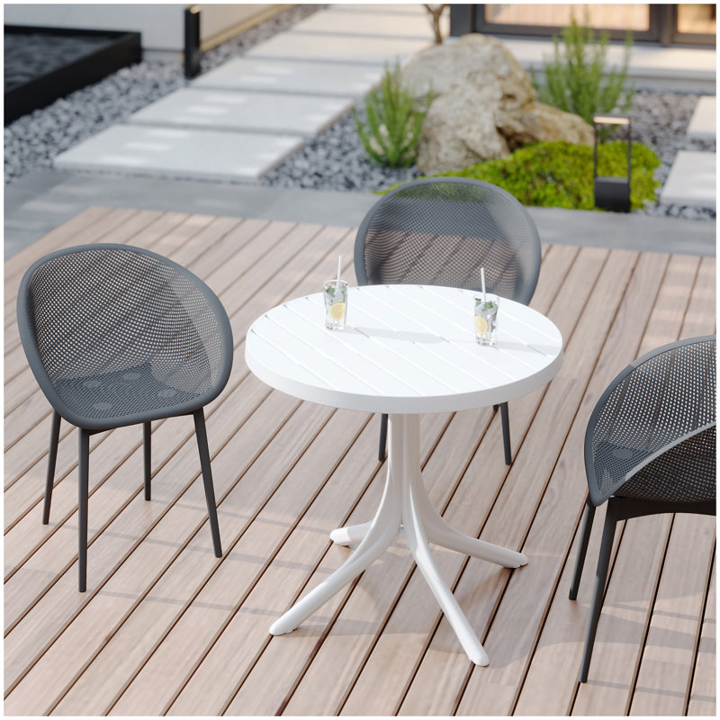 Summer - 2-Pack Warm Grey  Modern Lounge Chairs – Indoor/Outdoor All-Weather PP Plastic with 36 Inch Indoor/Outdoor Modern White Round PP Table