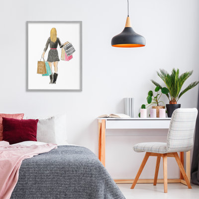Girl With Shopping Bags Framed Giclee, design by Lanie Loreth