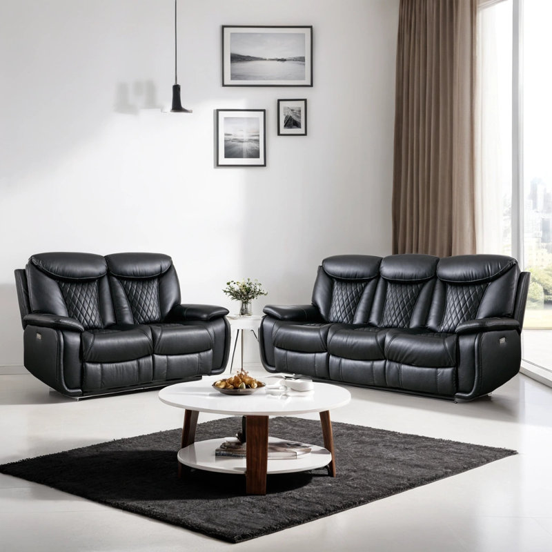 Ensemble de salon inclinable électrique en cuir 2 pièces Madeira, Minuit classique