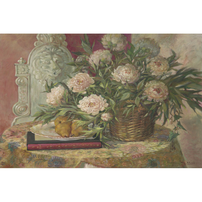Peonies & Fountain 1 Piece Wrapped Canvas Painting, 30cm H x 46cm W x 3.8cm D