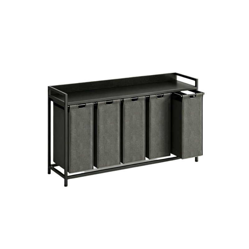 300 L Laundry Basket 5 Compartments, Laundry Sorter with 5 Pull-Out Removable Bags and Wheels Brown, Black