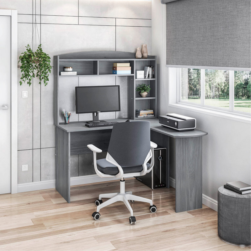 Bureau moderne en L avec huche, gris