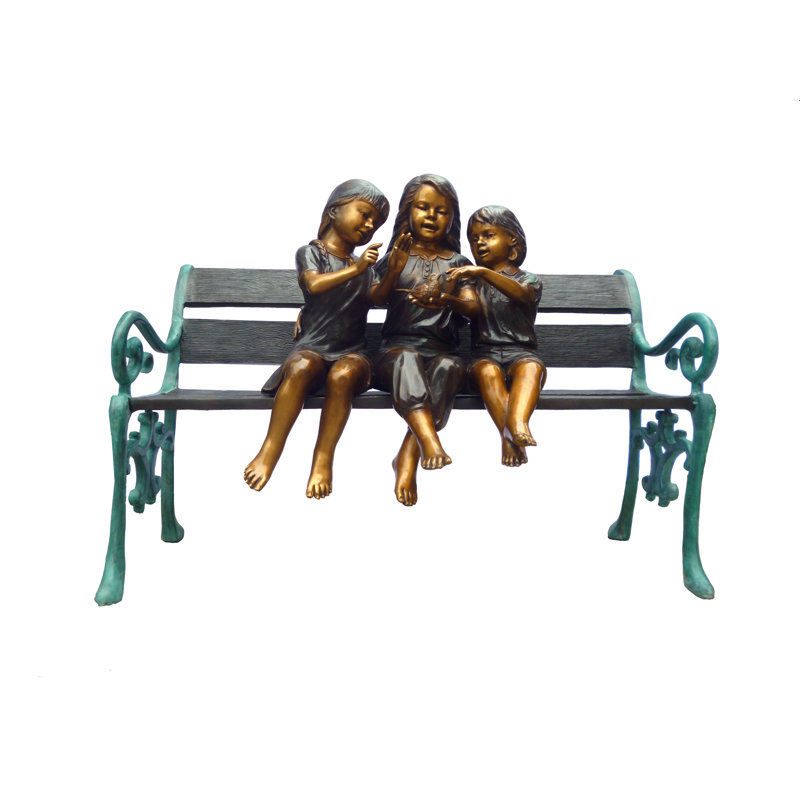 Statue 3 filles sur banc Laclede