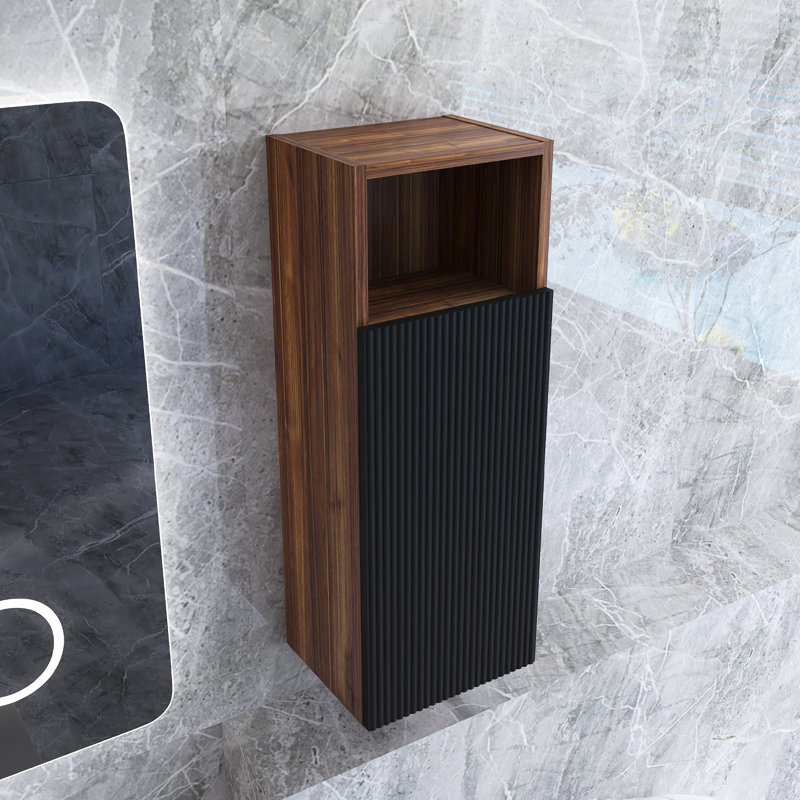Black & Walnut Wall-Mounted Bathroom Side Cabinet For Small Space