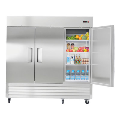 Commercial Reach-In Refrigerator 85" W, 69 Cu.Ft Stainless Steel Upright Refrigerator with Three Doors, Auto-Defrost, 12 Adjustable Shelves, 32 to 50℉ Temp Control, ETL Certified