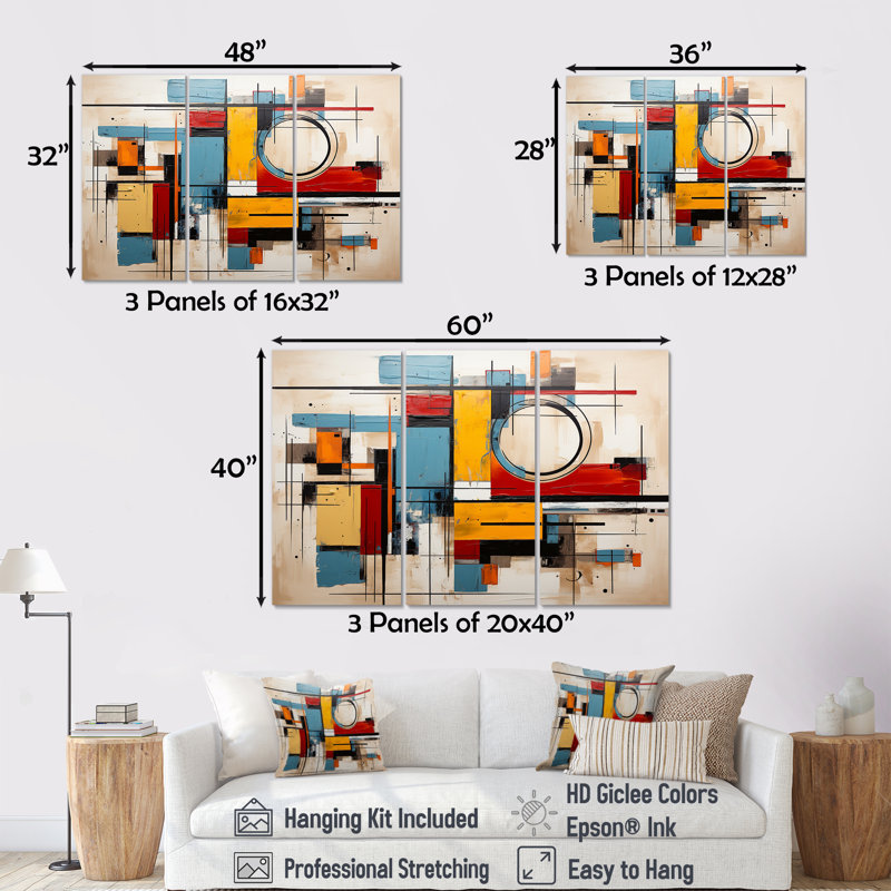 «Geometric Colorful Atmosphere», ensemble d'art sur toile géométrique, H 28 po x l 36 po x P 1 po, Toile tendue