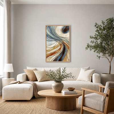 Tableau abstrait en verre coloré bleu et ambré sur toile