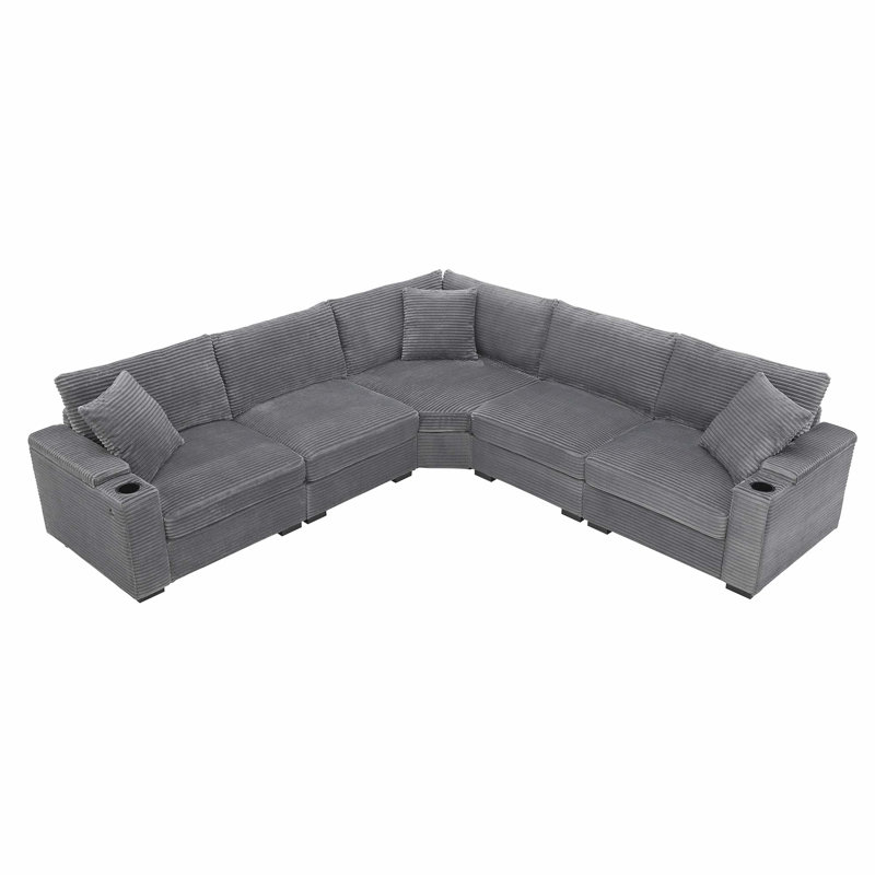106" Convertible L Shaped Sectional Sofa,Corduroy Corner Couch with Armrest Storage,Cup Holders,USB Charger,Irregular Corner,Oversized Comfy Modular Sofa for Living Room,Apartment