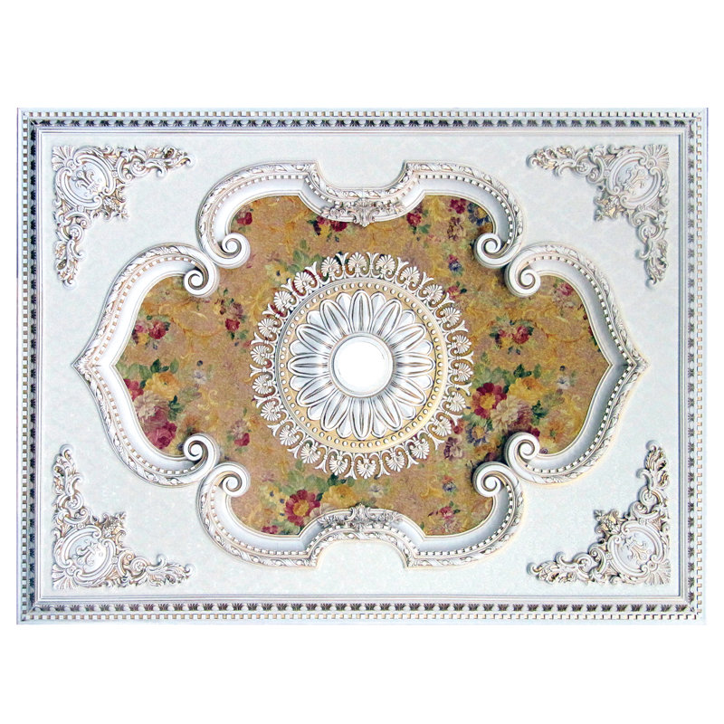 Floral Center Rectangle Ceiling Medallion, White/Gold, 2.5" H x 63" W x 47" D