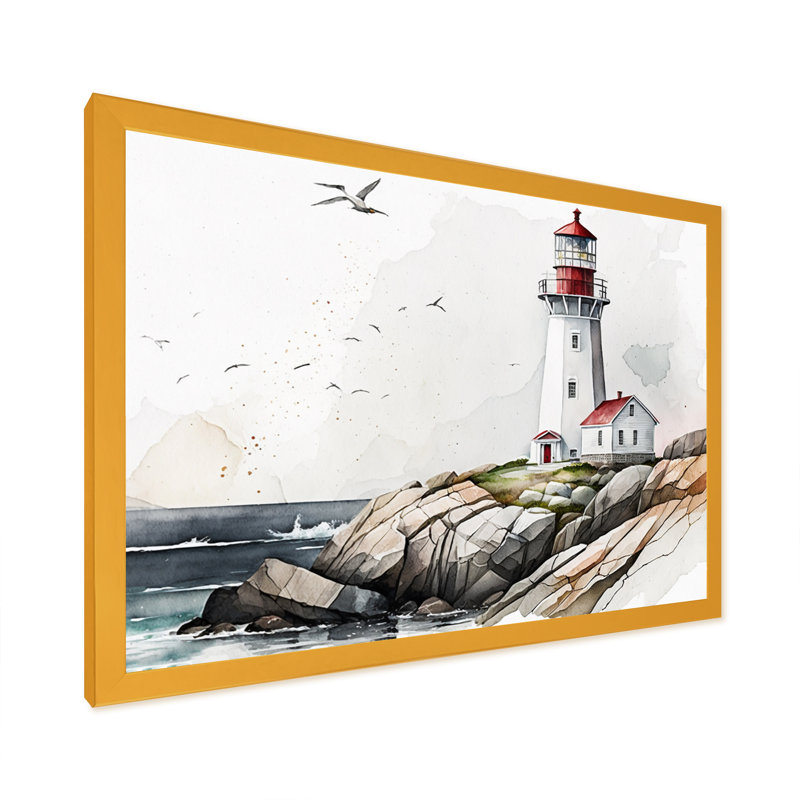 Lighthouse By The Ocean IV Lighthouse By The Ocean IV - Print on Canvas, 20" W x 12" H, Gold Picture Framed Canvas